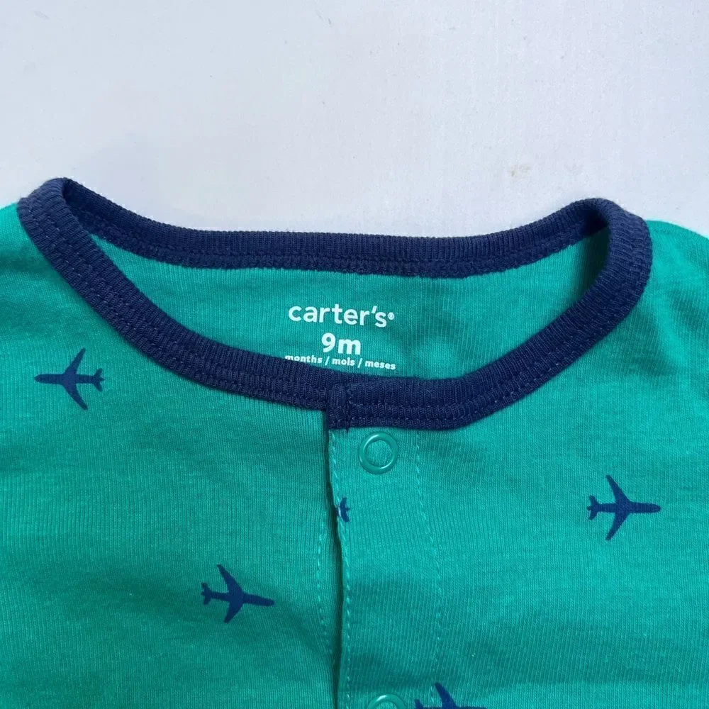 CARTERS - BABY BOY PLANE SNAP-UP ROMPER, GREEN 9 months